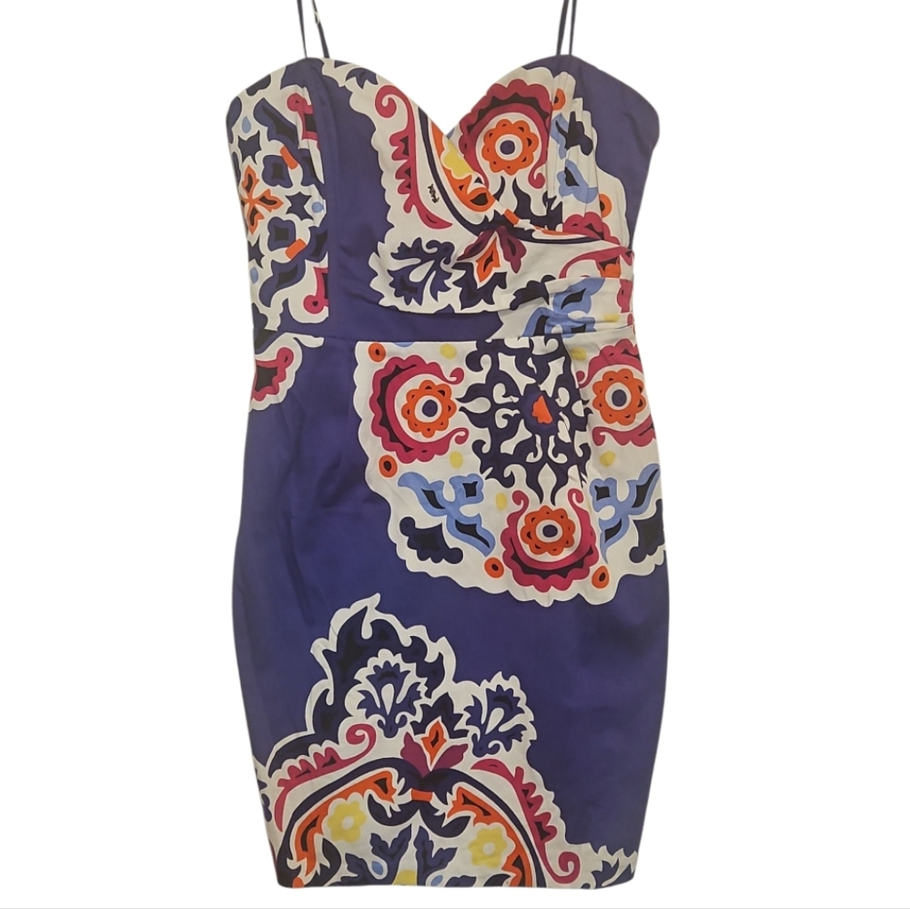 Hale Bob Floral Strapless Mini Dress Blue Pink M